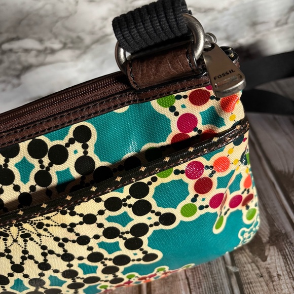 Fossil Key Per Kaleidoscope Crossbody Bag Coated Canvas Geometric Boho Purse - Picture 5 of 8